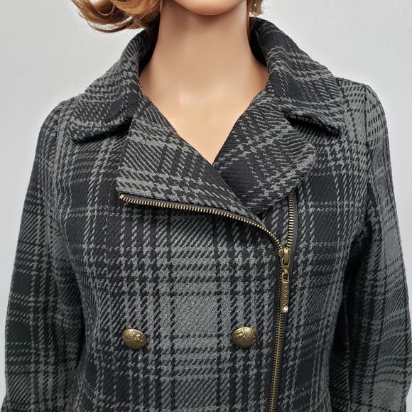 XOXO Faux Double Breasted Asymmetrical zip up Plaid Wool Blend Jacket Coat S - Picture 4 of 14